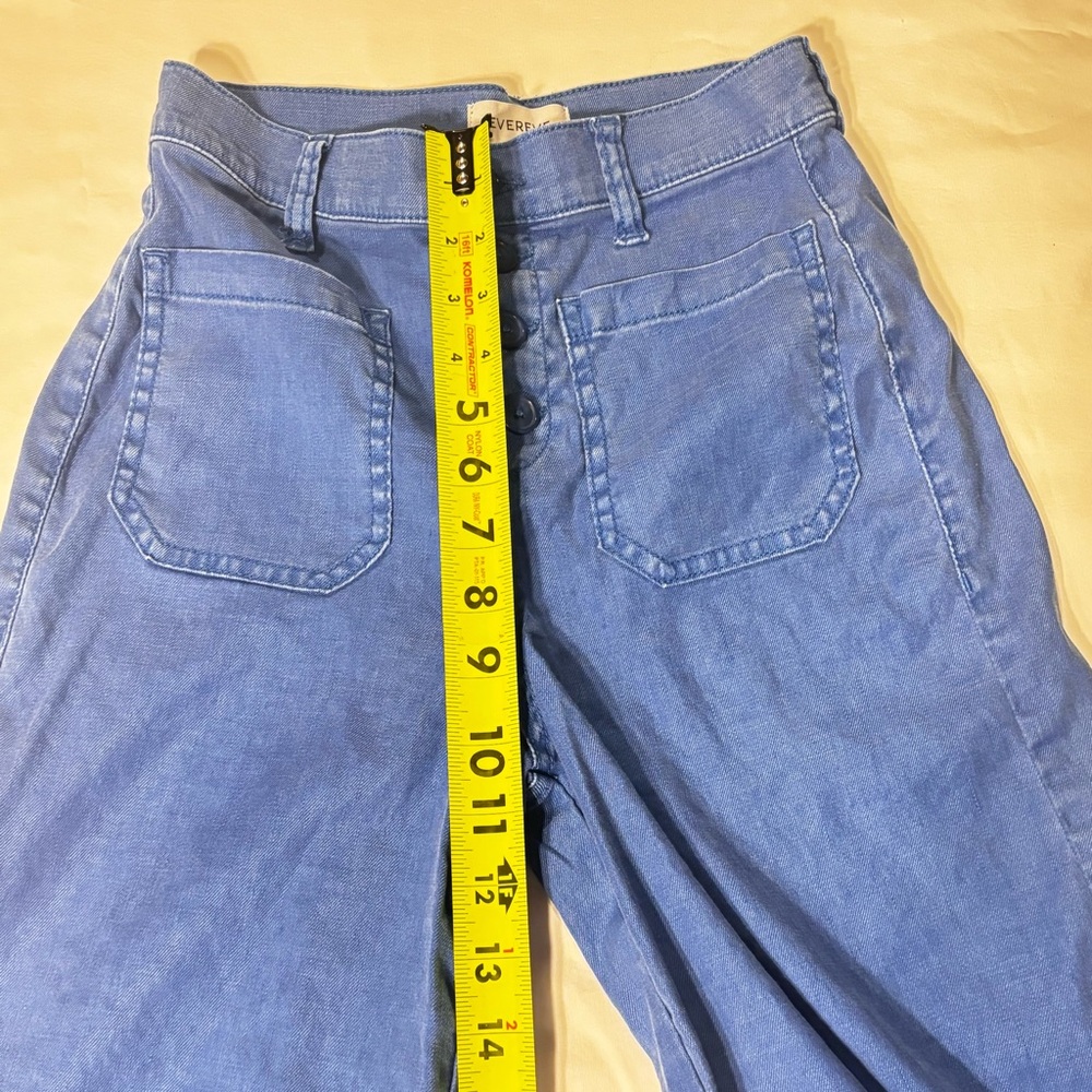 EVEREVE Blue Linen Blend Wide Leg Pants Size 25 Button Fly High Rise - Picture 7 of 8